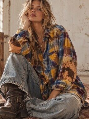 Plaid Button-Down Shirt - Reworked, Bleached XL